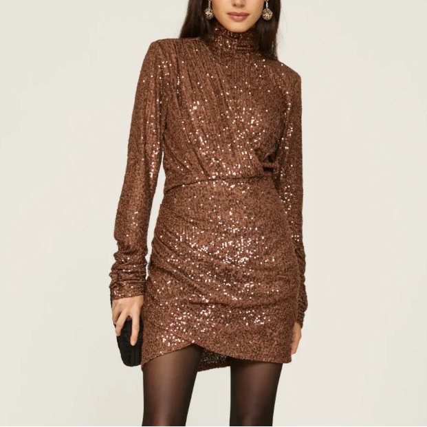 Ronny Kobo Collection Brown Sequin Mini Dress